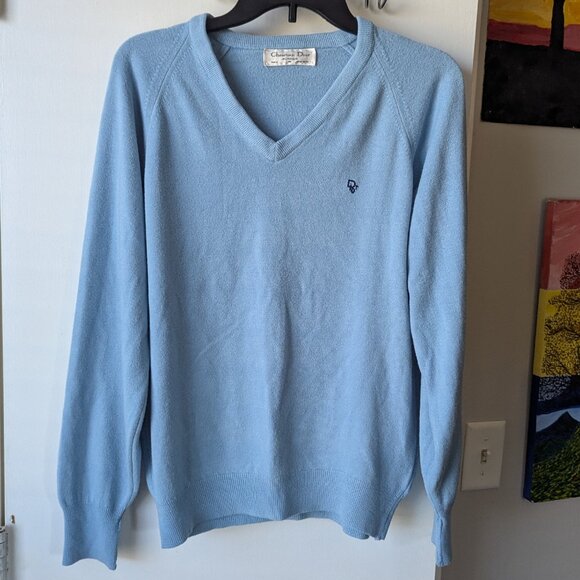 Dior Sweaters - Vintage 70s Christian Dior Powder Baby Blue V Neck Sweater Size Medium